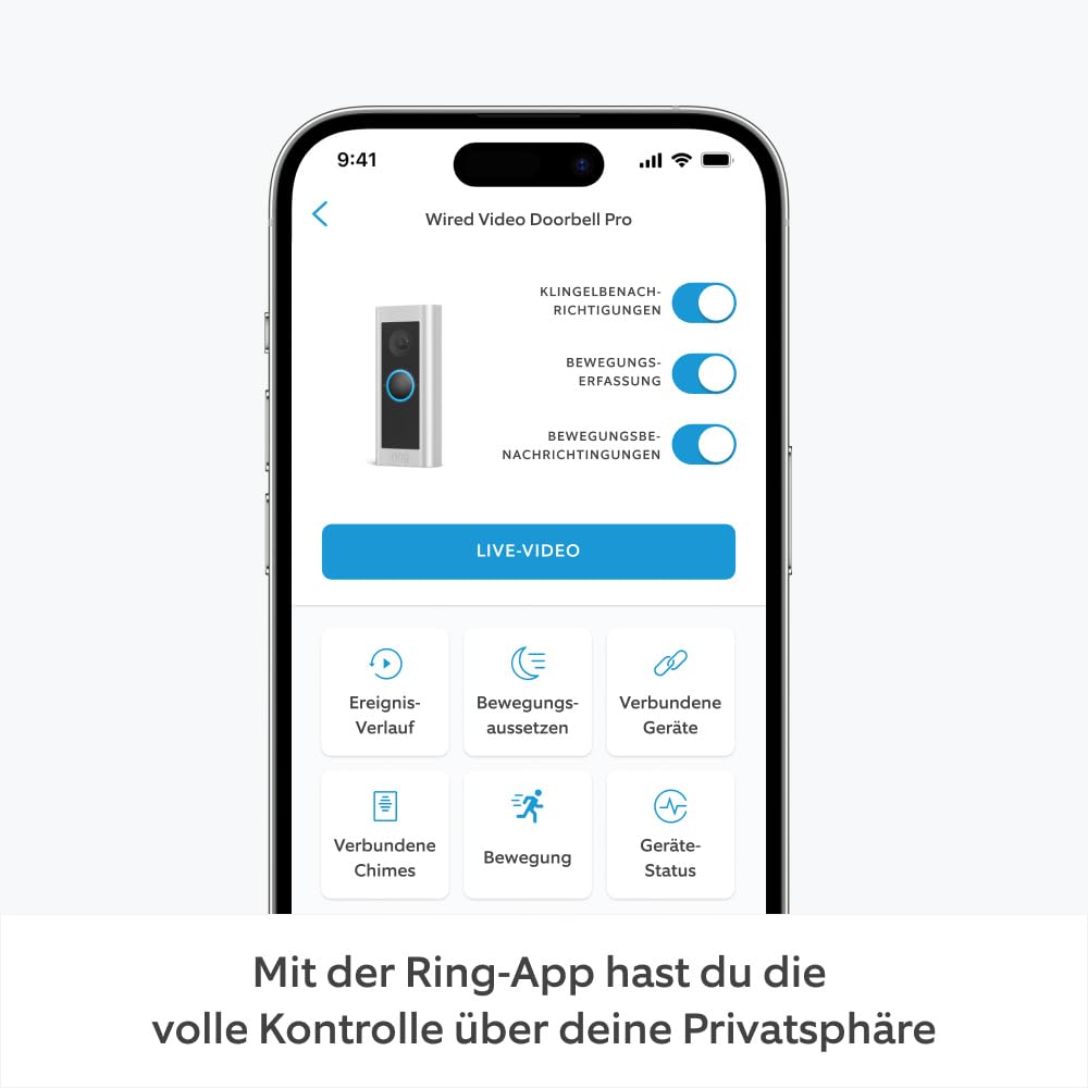 Ring Video Doorbell Pro 2 Videotürklingel, 1536p HD, 3D-Bewegungserkennung, Farb-Nachtsicht, WLAN