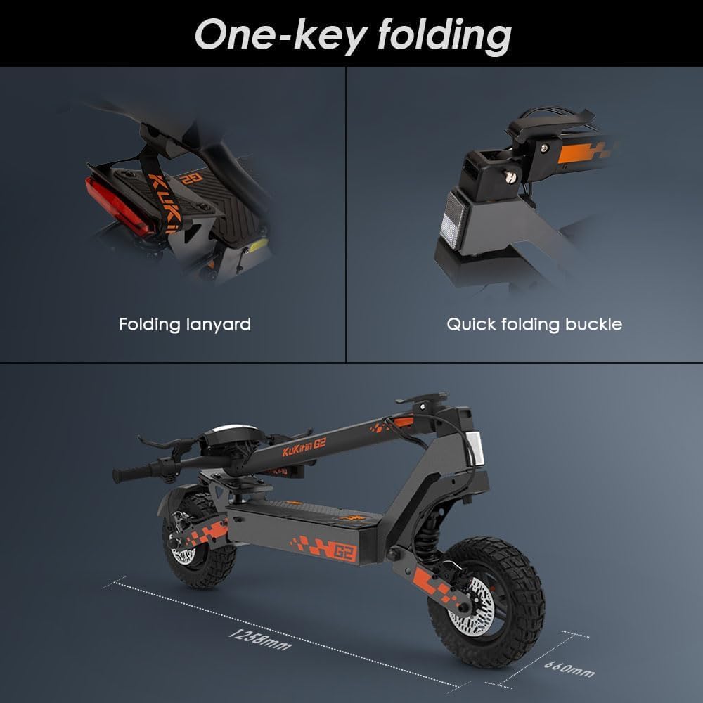 KuKirin G2 E-Scooter, bis zu 55 km Reichweite, 10 Zoll Luftreifen, Vorder- und Hinterradfederung, Doppelte Scheibenbremsen, faltbar, Schwarz/Orange**