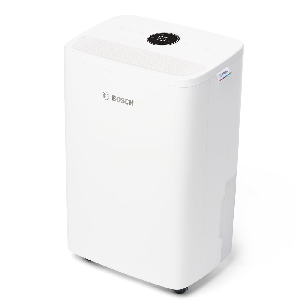 Bosch Dry 2000 Luftentfeuchter 12L/Tag – 35dB, 2,5L Tank, Auto/Nacht/Wäsche, 24m², Weiß/Grau