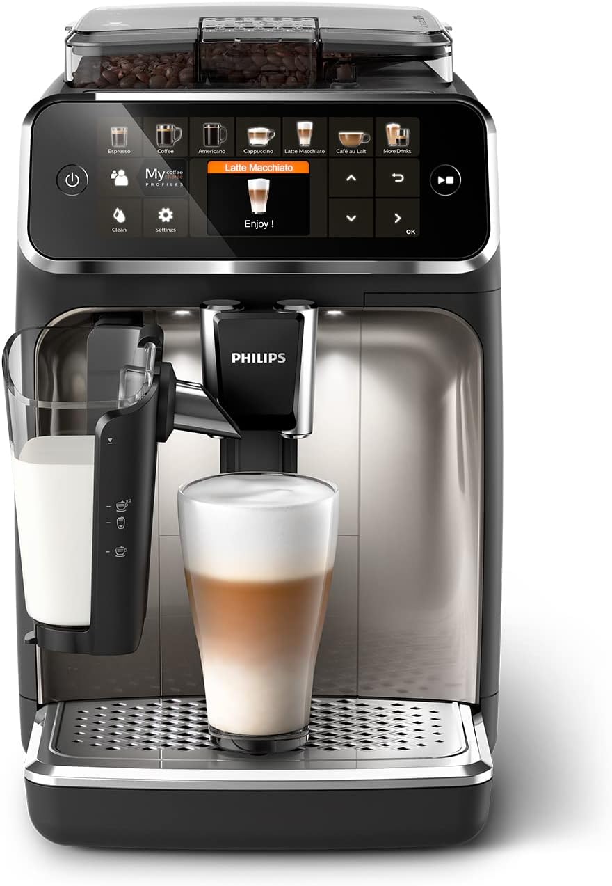 Philips Series 5400 LatteGo Kaffeevollautomat EP5447/90, 12 Kaffeespezialitäten, Milchsystem, TFT-Touchdisplay, ExtraShot, AquaClean, Schwarz/Chrom