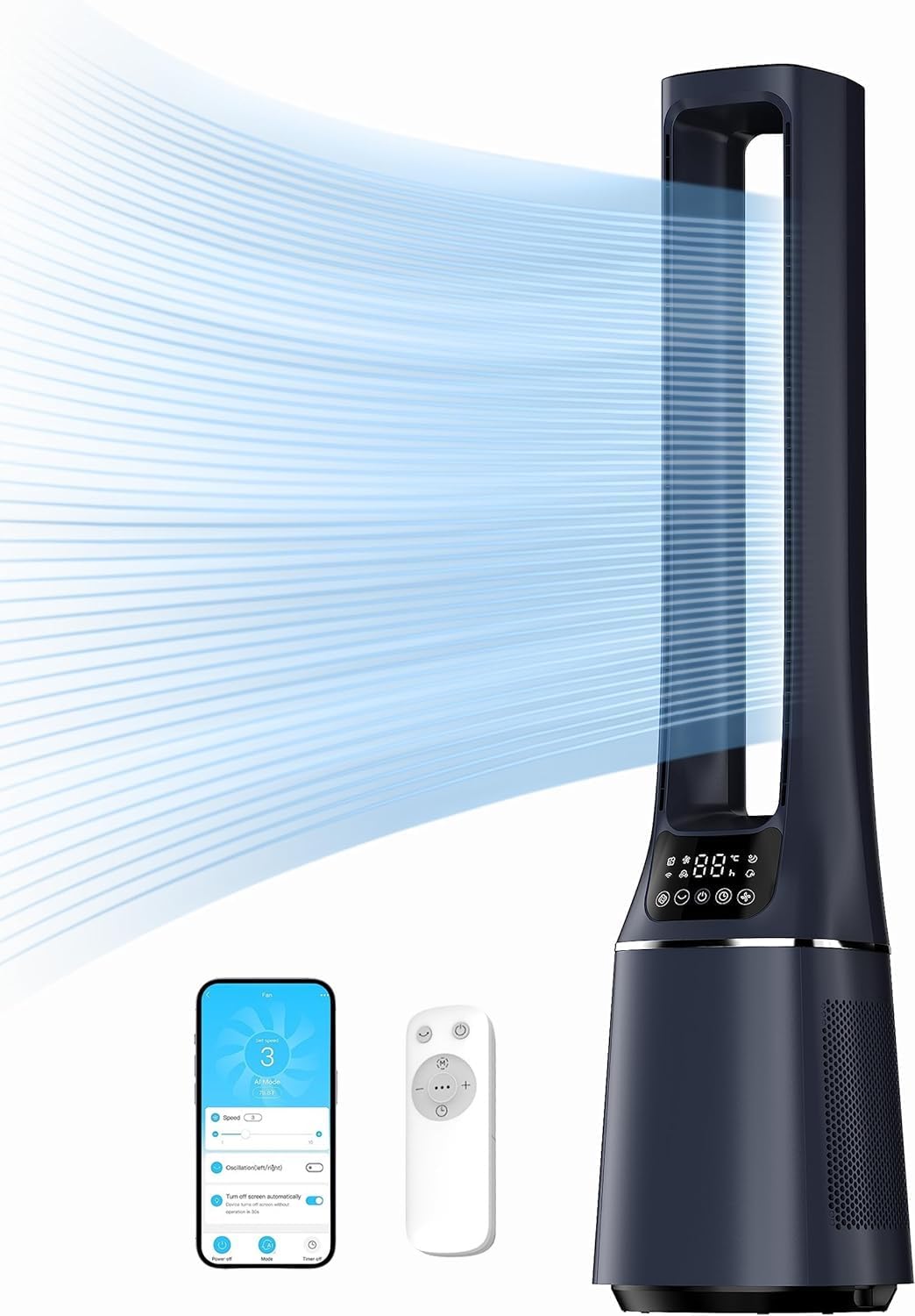 Midea MFP-120i Klingelloser Luftreiniger & Ventilator – H13 HEPA, SensiCool, WiFi, Alexa, 38dB, Blau