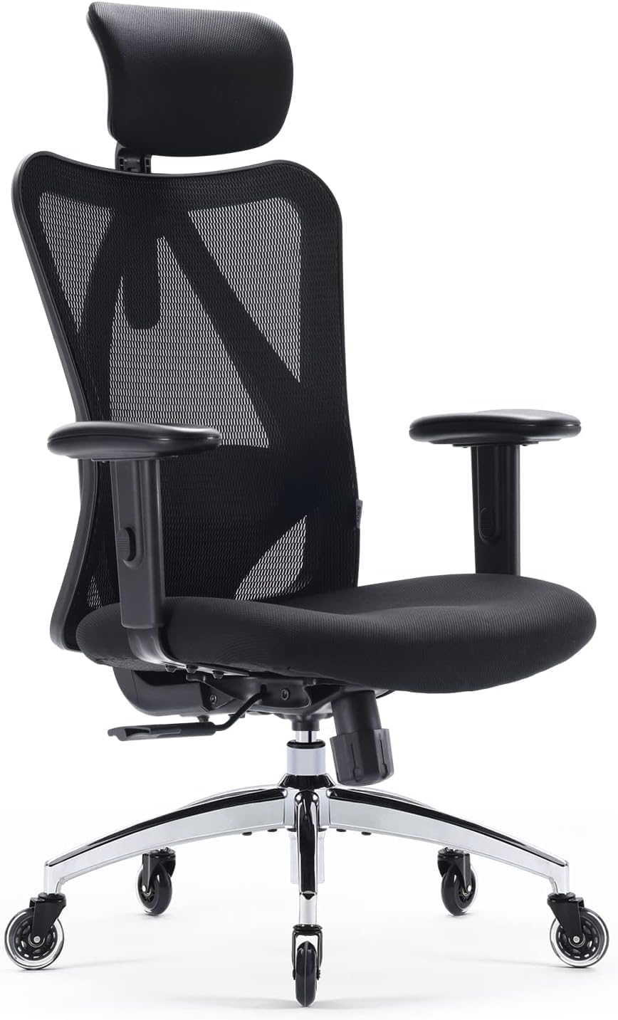 SIHOO M57 Ergonomischer Bürostuhl, 3D-Armlehnen, Mesh, Kopfstütze, bis 150 kg, Schwarz