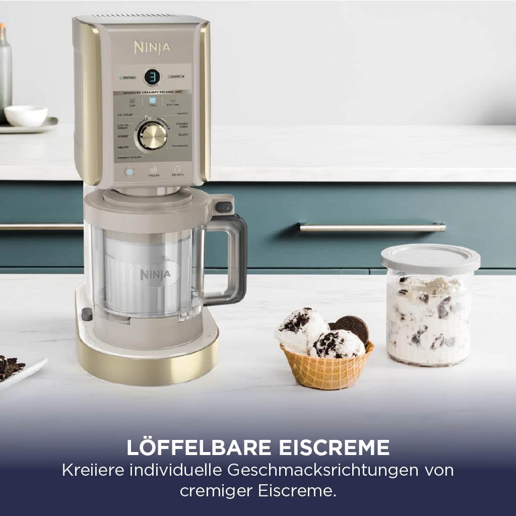 Ninja NC502EU CREAMi Deluxe Eismaschine 2x710ml – 10 Programme, Dual-Motor, Stone Gold
