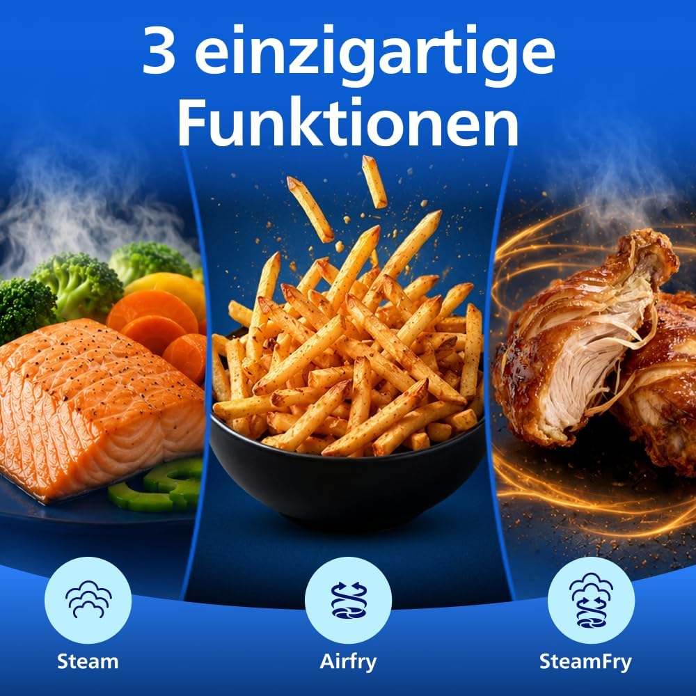 Philips NA550/00 5000 Series Steam & AirFry Heißluftfritteuse 9L – RapidAir Plus, 2x Korb, 2750W