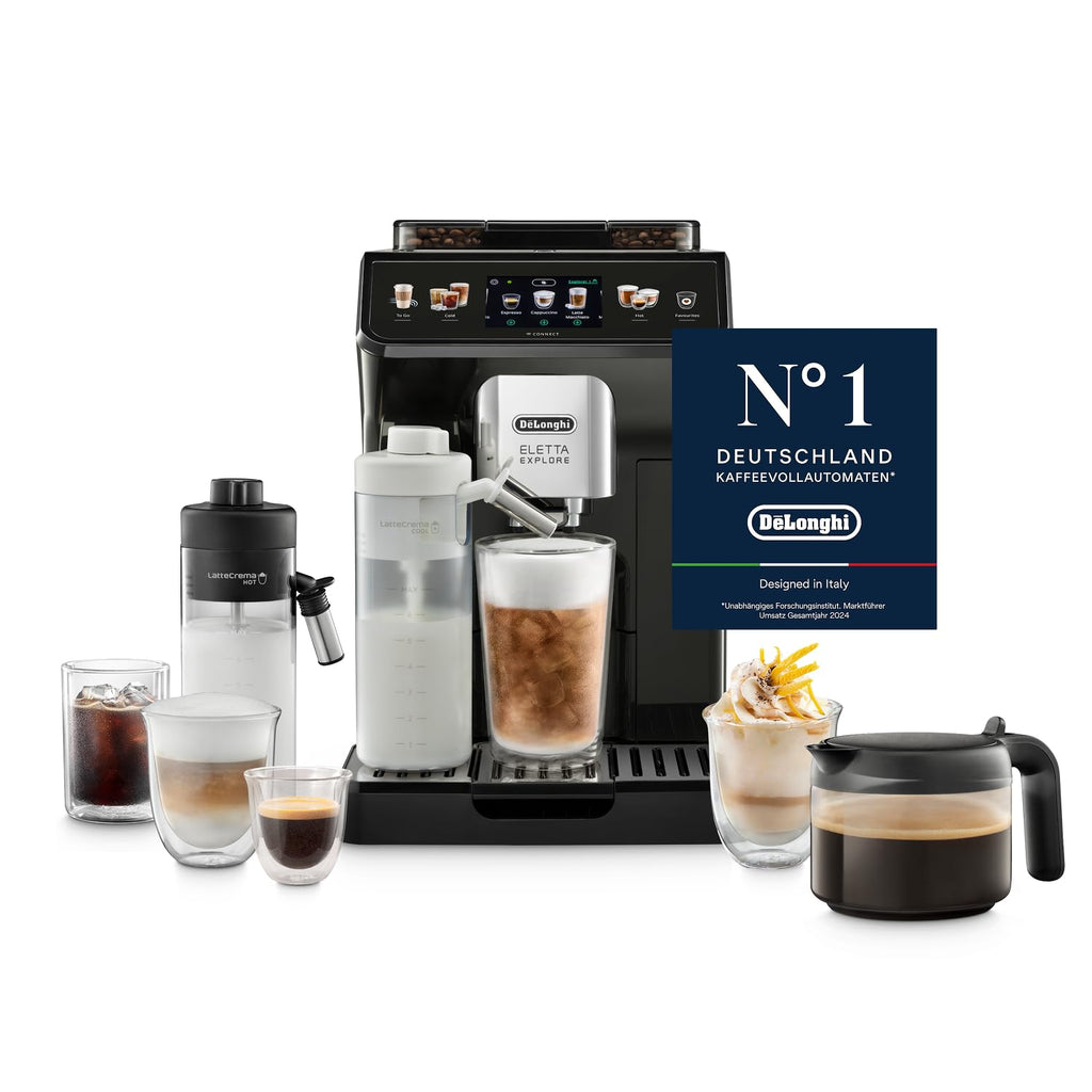 De'Longhi Eletta Explore ECAM452.57.G Kaffeevollautomat – 40+ Getränke, LatteCrema Hot & Cool, TFT, Grau
