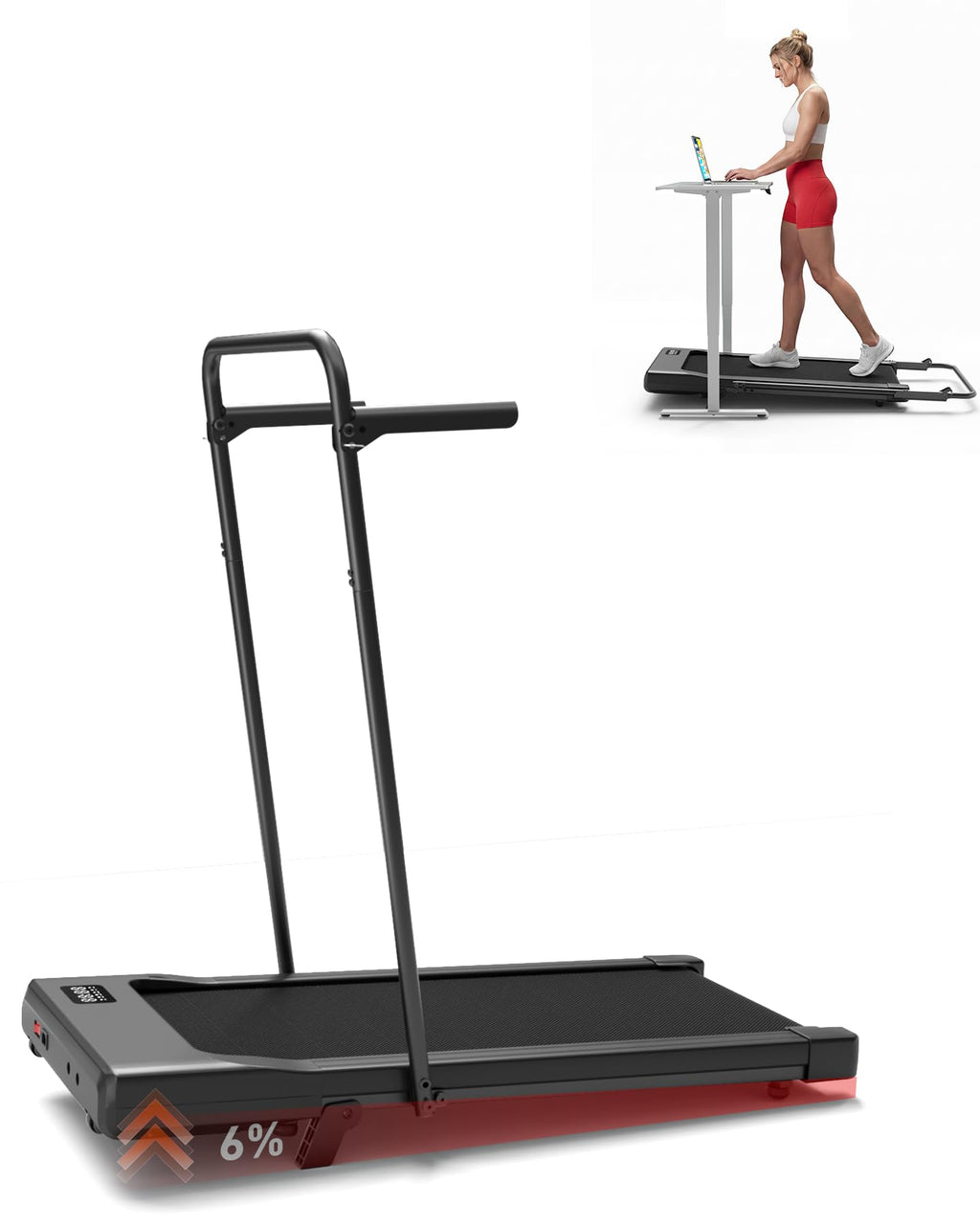 Superun WP06 Laufband 6% Neigung – 16,8 km/h, 136kg, 2,5 PS, KI-Training, App, 40x90cm, Schwarz