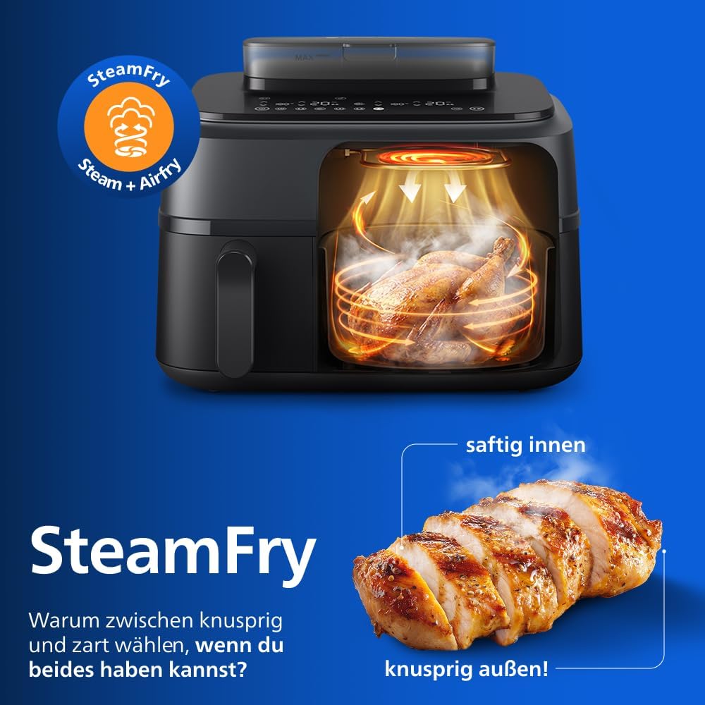 Philips NA550/00 5000 Series Steam & AirFry Heißluftfritteuse 9L – RapidAir Plus, 2x Korb, 2750W