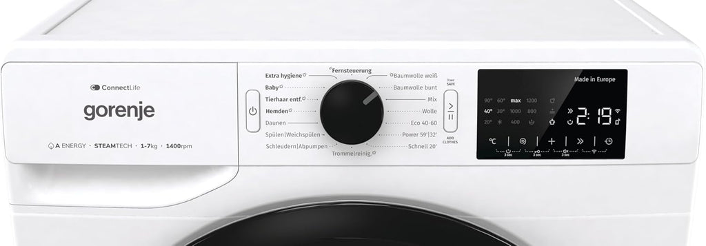 Gorenje WPNEI74A1TS Waschmaschine 7kg – Dampf, ConnectLife App, 1400 U/min, AquaStop, EEK A-10%, Weiß