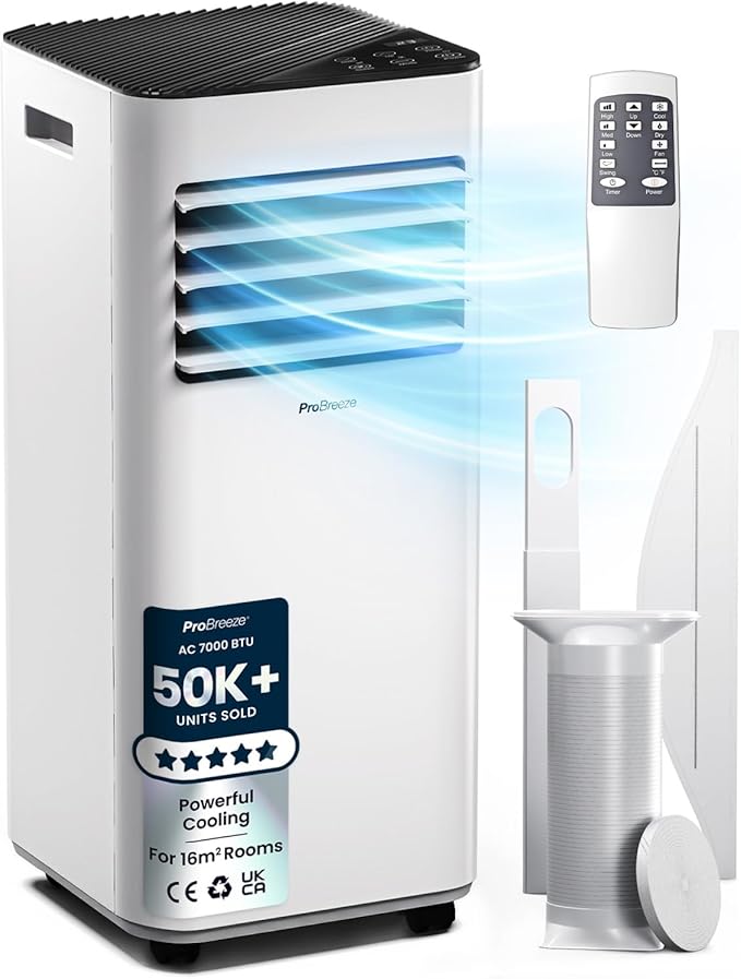 7000 BTU Portable Air Conditioner with Cooling, Dehumidifier, Fan, Sleep Mode & Remote Control