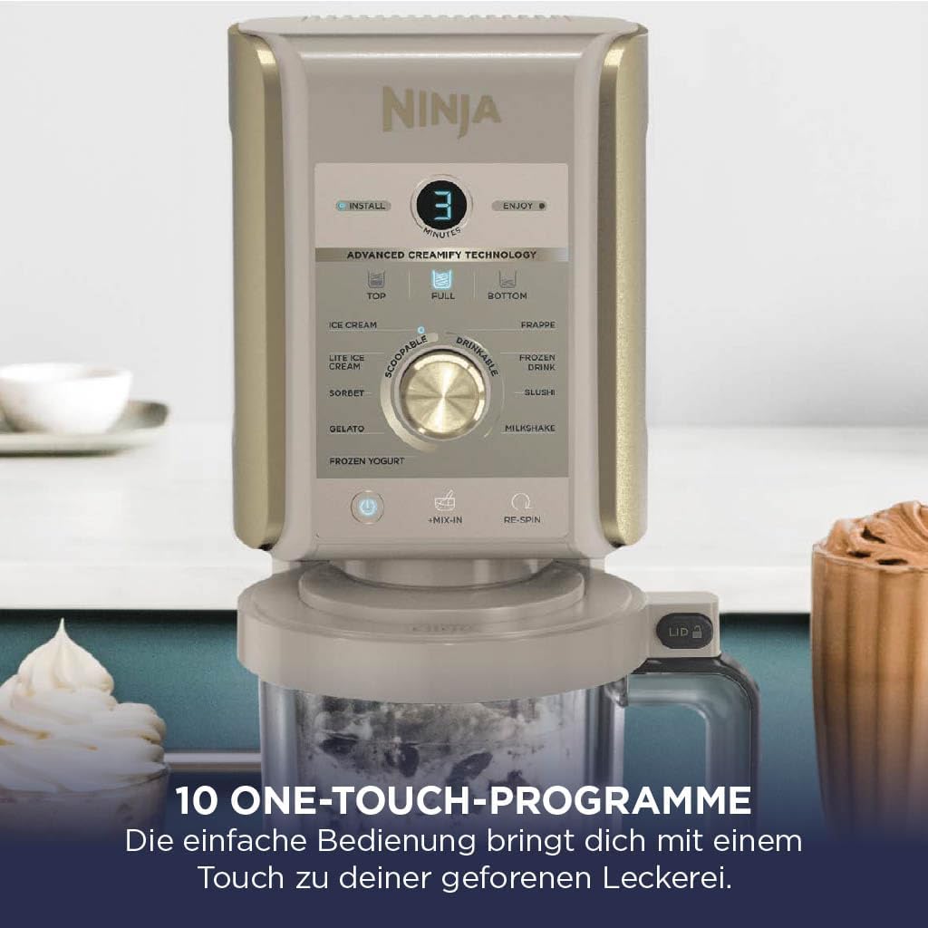 Ninja NC502EU CREAMi Deluxe Eismaschine 2x710ml – 10 Programme, Dual-Motor, Stone Gold