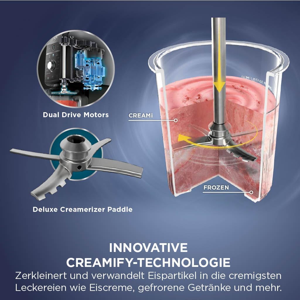 Ninja NC502EU CREAMi Deluxe Eismaschine 2x710ml – 10 Programme, Dual-Motor, Stone Gold