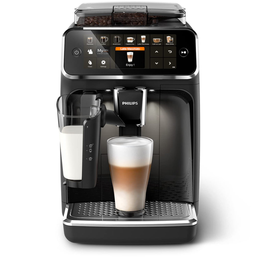 Philips Series 5400 LatteGo Kaffeevollautomat EP5447/90, 12 Kaffeespezialitäten, Milchsystem, TFT-Touchdisplay, ExtraShot, AquaClean, Schwarz/Chrom