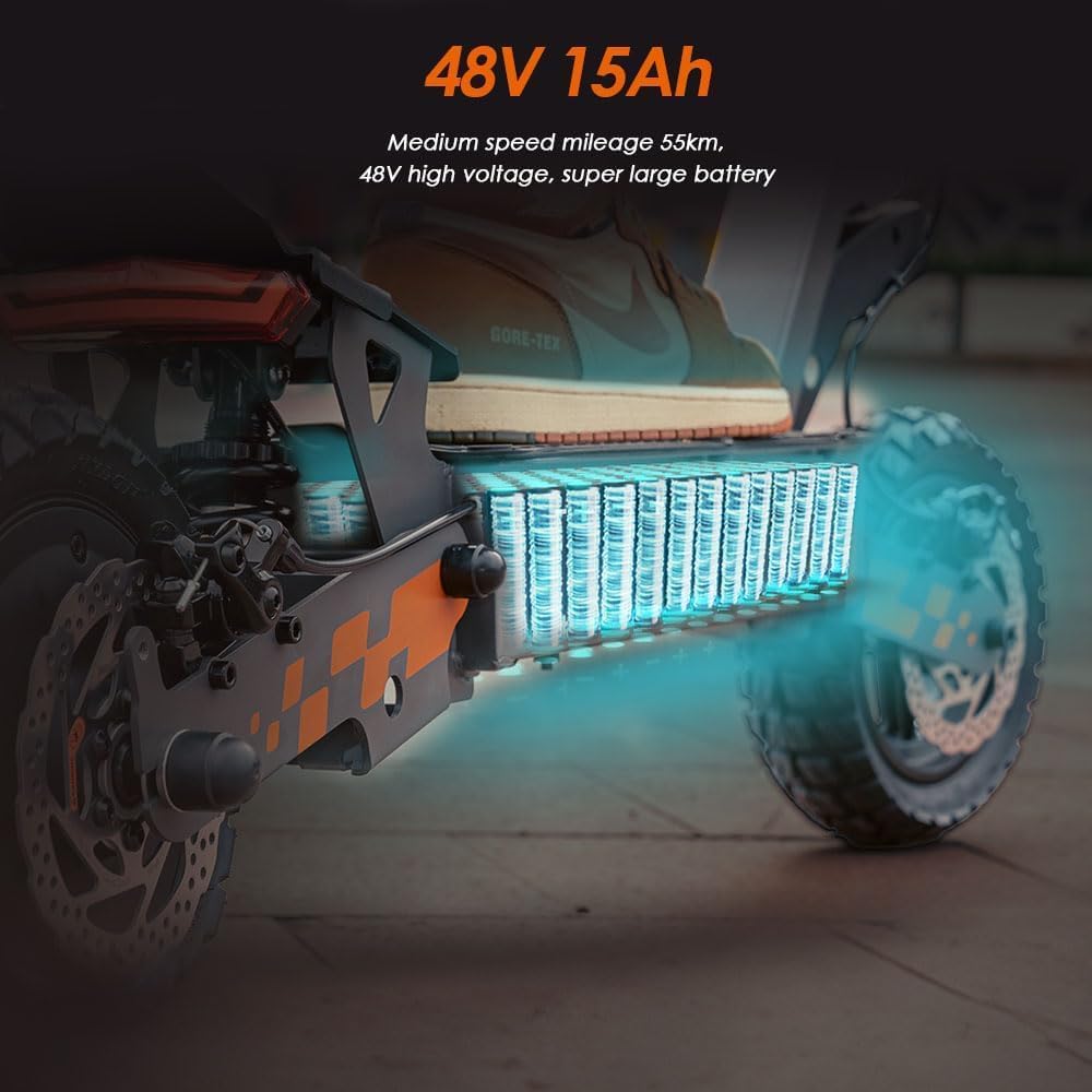 KuKirin G2 E-Scooter, bis zu 55 km Reichweite, 10 Zoll Luftreifen, Vorder- und Hinterradfederung, Doppelte Scheibenbremsen, faltbar, Schwarz/Orange**