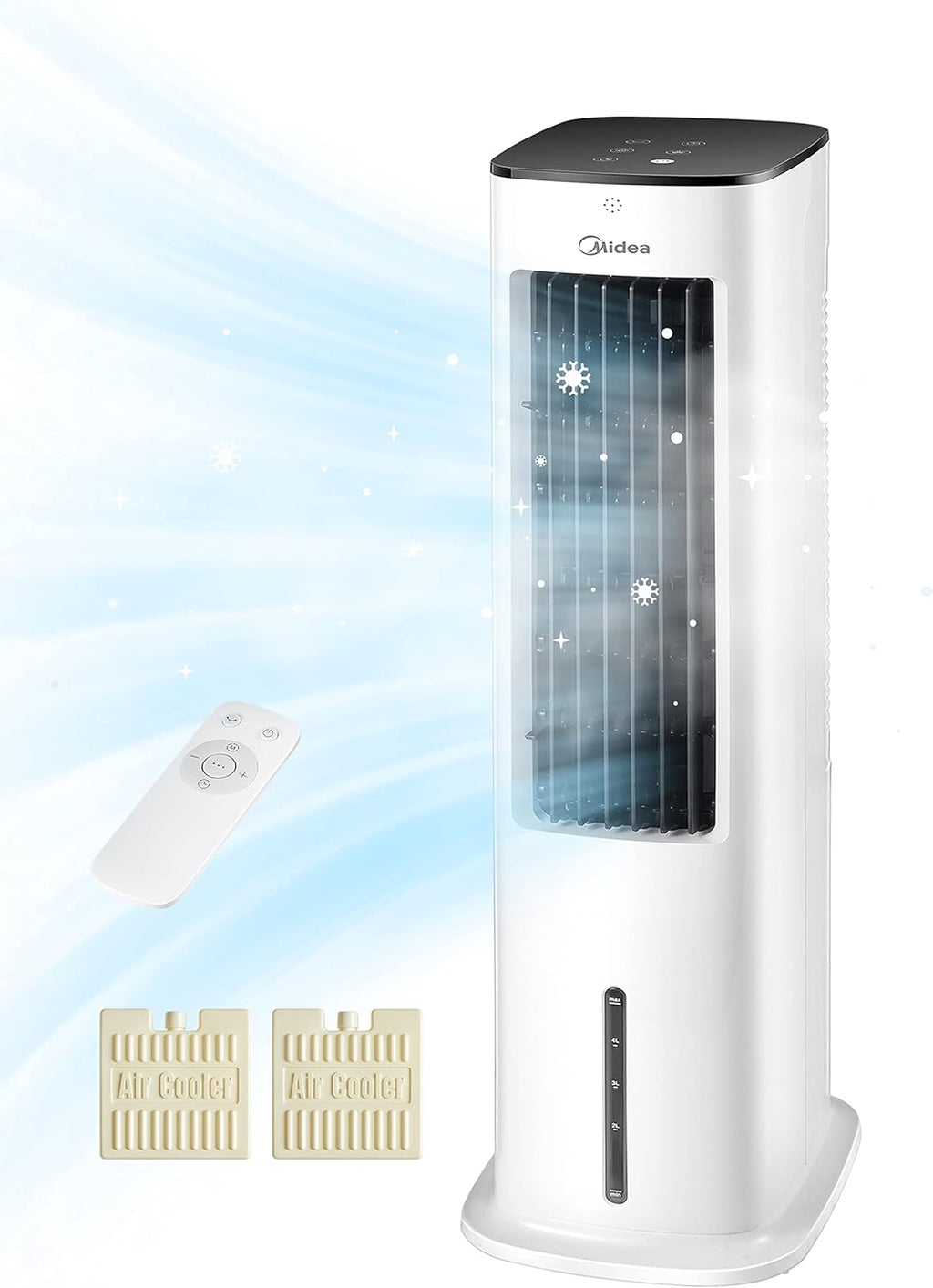 Midea AC100-20ARB Luftkühler 4-in-1 – 5L Wassertank, 3 Modi, Fernbedienung, 55W, Weiß