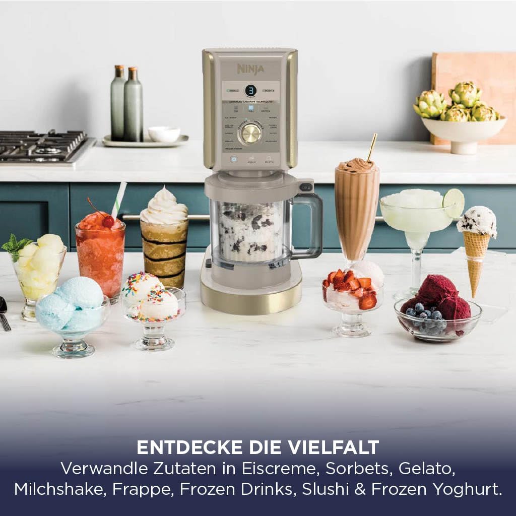 Ninja NC502EU CREAMi Deluxe Eismaschine 2x710ml – 10 Programme, Dual-Motor, Stone Gold