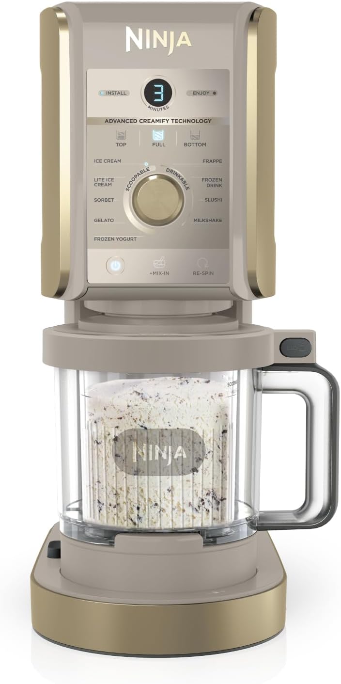 Ninja NC502EU CREAMi Deluxe Eismaschine 2x710ml – 10 Programme, Dual-Motor, Stone Gold
