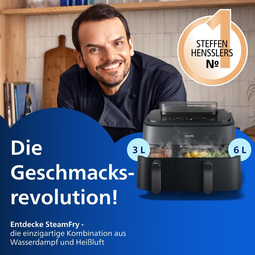 Philips NA550/00 5000 Series Steam & AirFry Heißluftfritteuse 9L – RapidAir Plus, 2x Korb, 2750W
