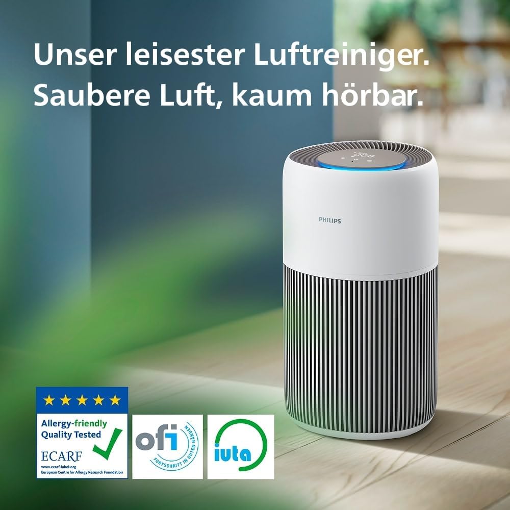 Philips AC2210/10 Luftreiniger 104m² – SilentWings 13dB, HEPA 99,97%, ECARF, CADR 400m³/h, 28W, Weiß