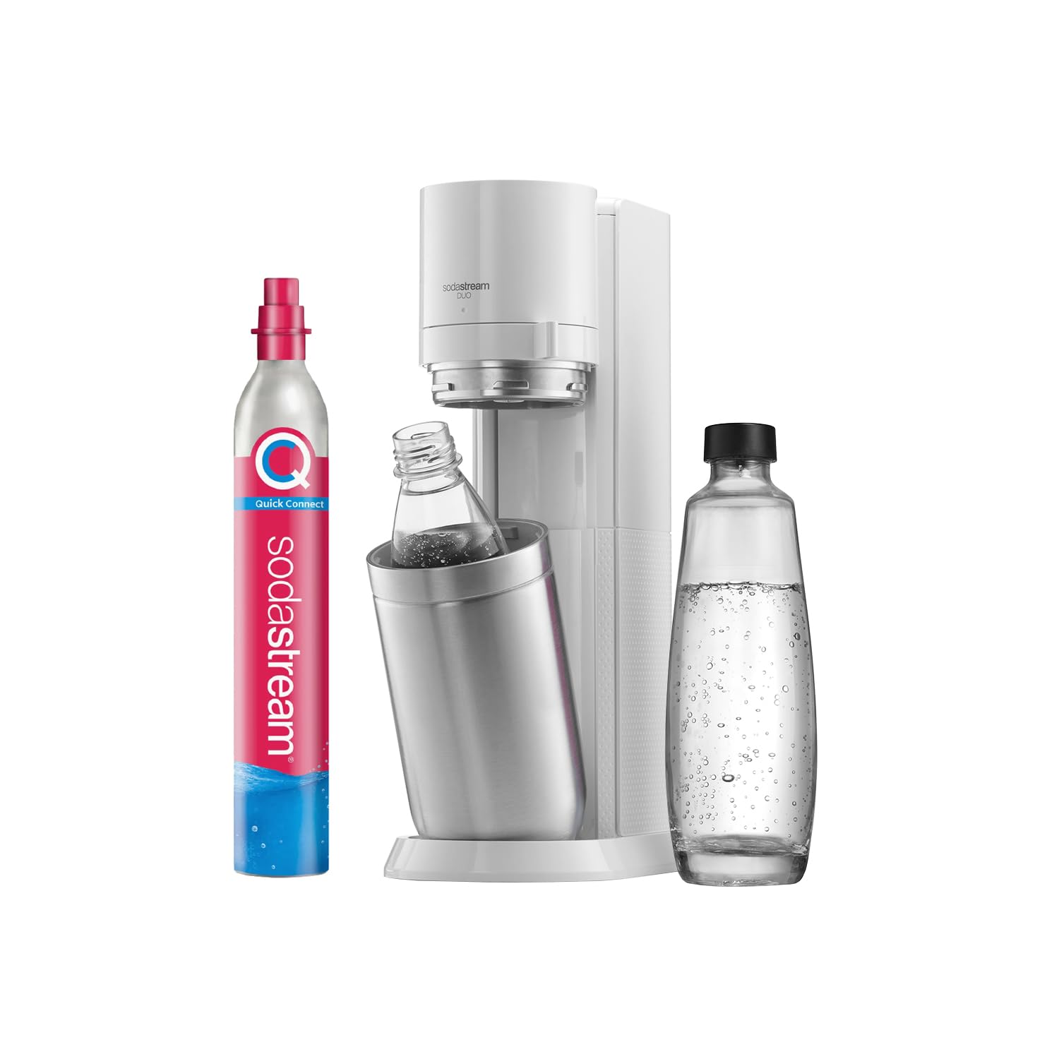 SodaStream DUO Wassersprudler – Quick Connect CO2, 2x Glasflasche & 2x Plastikflasche 1L, Titan/Schwarz
