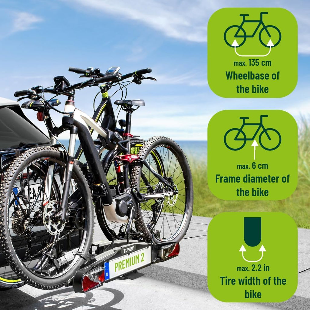 EUFAB PREMIUM 2 Fahrradträger Anhängerkupplung – 2 Räder, 60kg, E-Bike, klappbar, abschließbar, Schwarz
