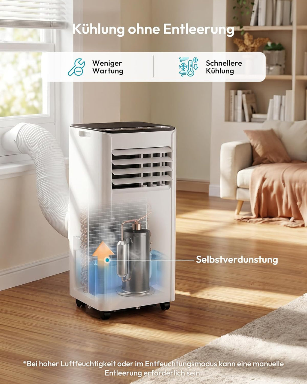 EUHOMY OL-A016FF26N2 Mobiles Klimagerät 9.000 BTU – 4-in-1, R290, EEK A, GMCC, 25m², Weiß