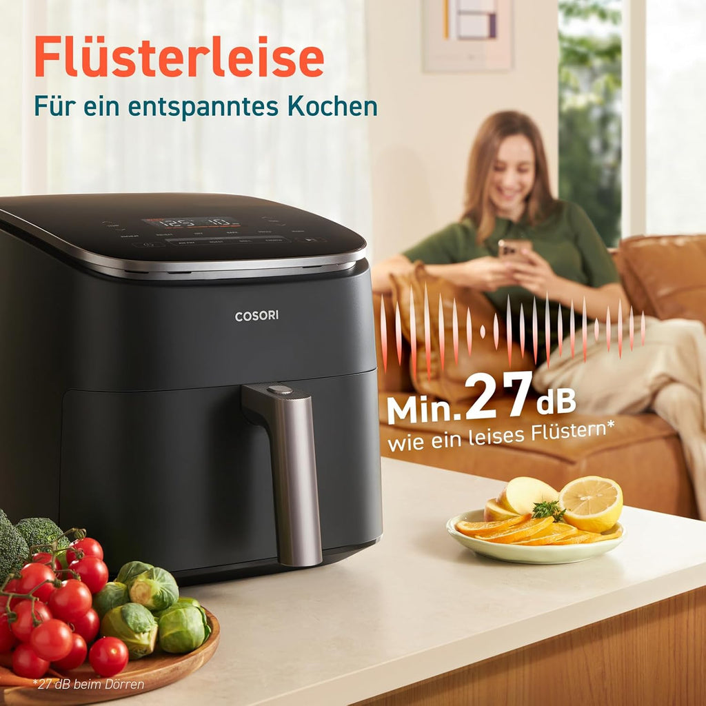 Cosori TurboBlaze CAF-DC601-KEU Heißluftfritteuse 6L – DC-Motor, 5 Lüfterstufen, 30–230°C, Dunkelgrau