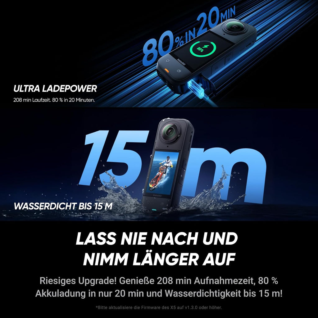 Insta360 X5 Essentials Bundle 360°-Kamera 8K – 2x 1/1.28" Sensor, FlowState, 15m wasserdicht, Schwarz