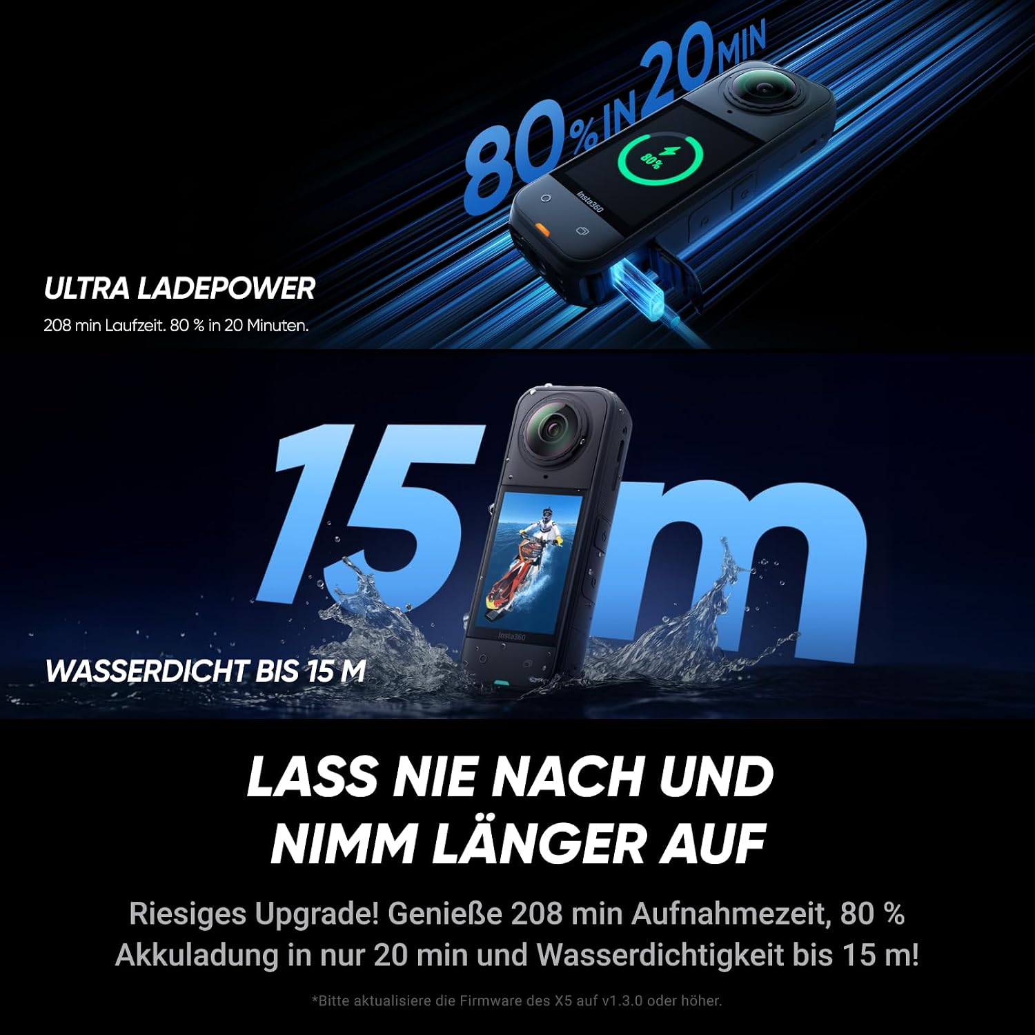 Insta360 X5 Essentials Bundle 360°-Kamera 8K – 2x 1/1.28" Sensor, FlowState, 15m wasserdicht, Schwarz
