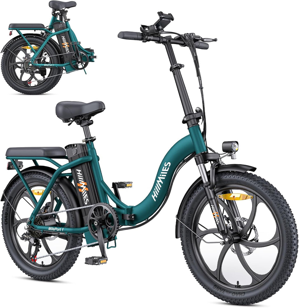 HillMiles MilePort 1 E-Bike klappbar 250W – 36V/13Ah, 100km, 7-Gang, Dual-Federung, 20", Grün