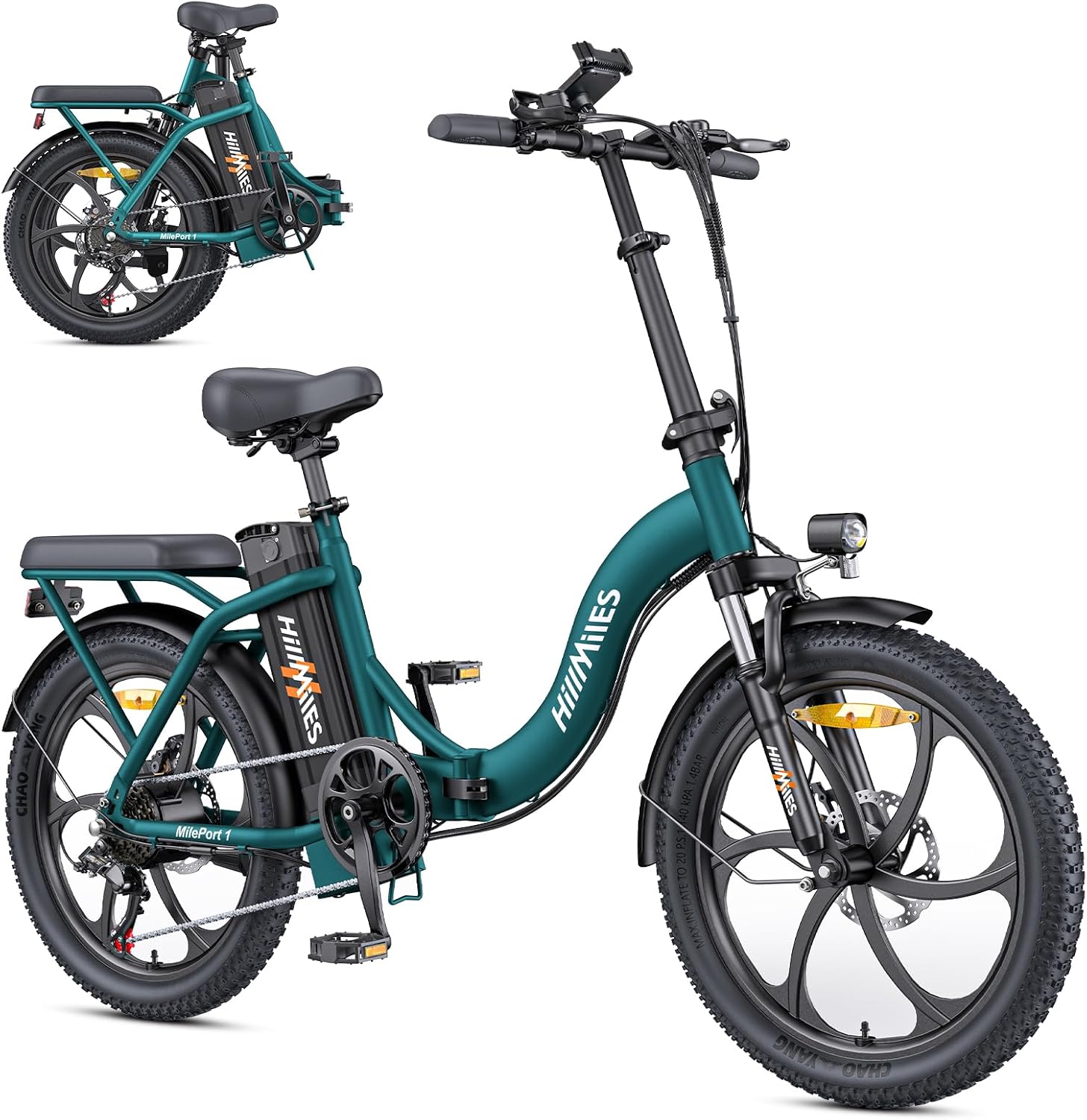 HillMiles MilePort 1 E-Bike klappbar 250W – 36V/13Ah, 100km, 7-Gang, Dual-Federung, 20", Grün