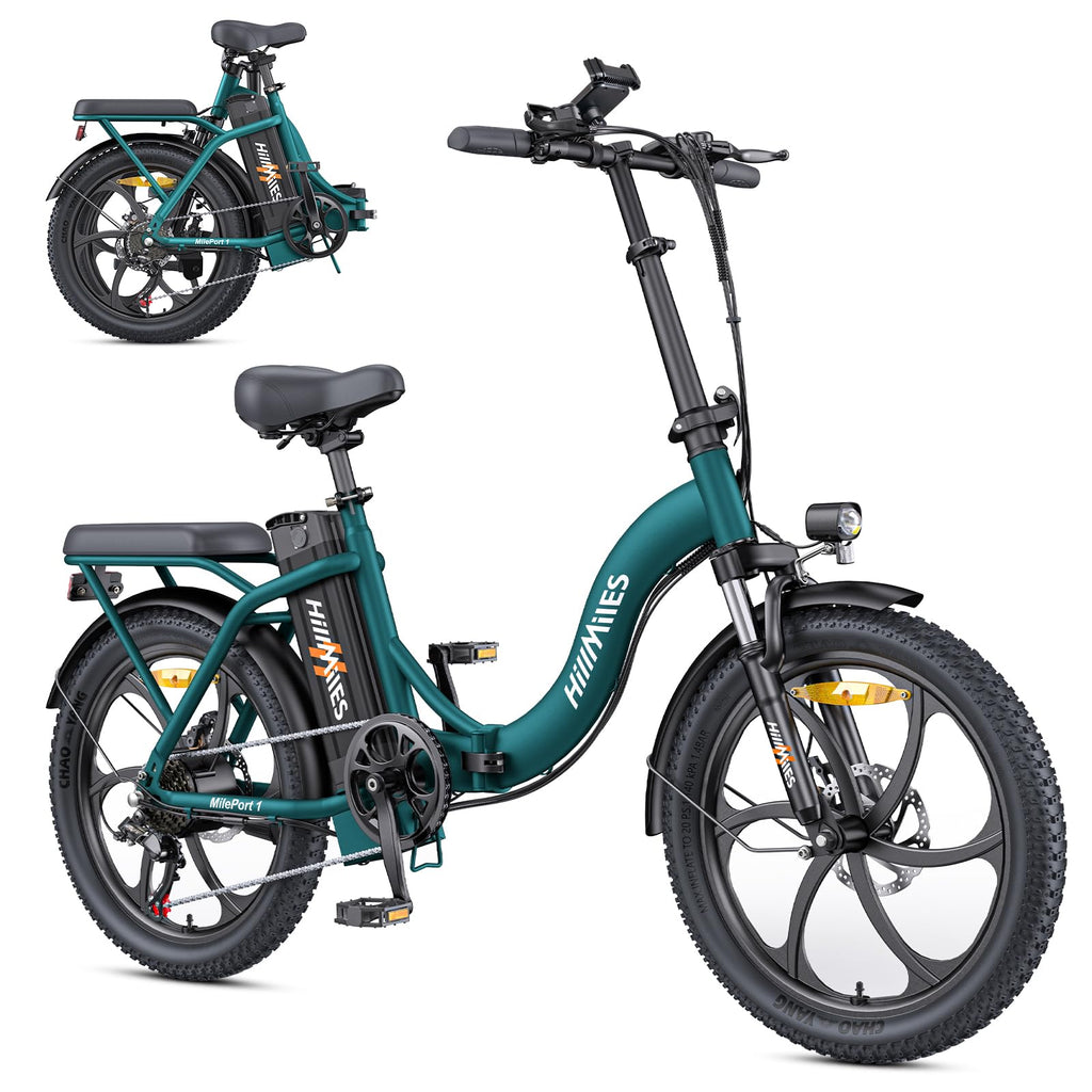HillMiles MilePort 1 E-Bike klappbar 250W – 36V/13Ah, 100km, 7-Gang, Dual-Federung, 20", Grün