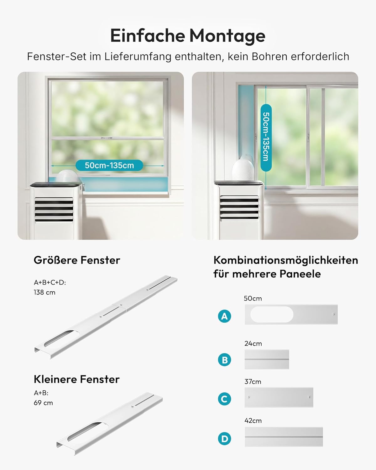 EUHOMY OL-A016FF26N2 Mobiles Klimagerät 9.000 BTU – 4-in-1, R290, EEK A, GMCC, 25m², Weiß