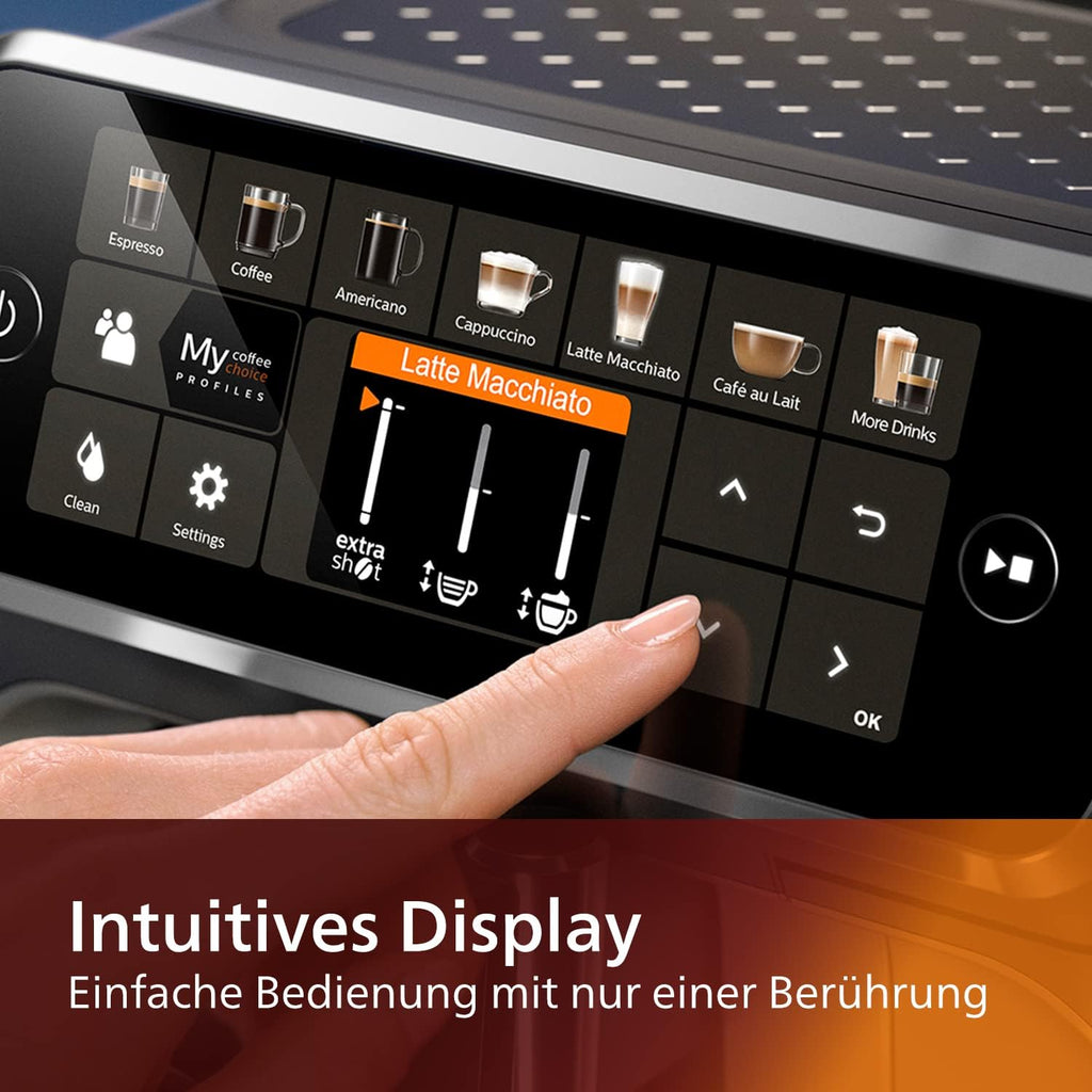 Philips Series 5400 LatteGo Kaffeevollautomat EP5447/90, 12 Kaffeespezialitäten, Milchsystem, TFT-Touchdisplay, ExtraShot, AquaClean, Schwarz/Chrom