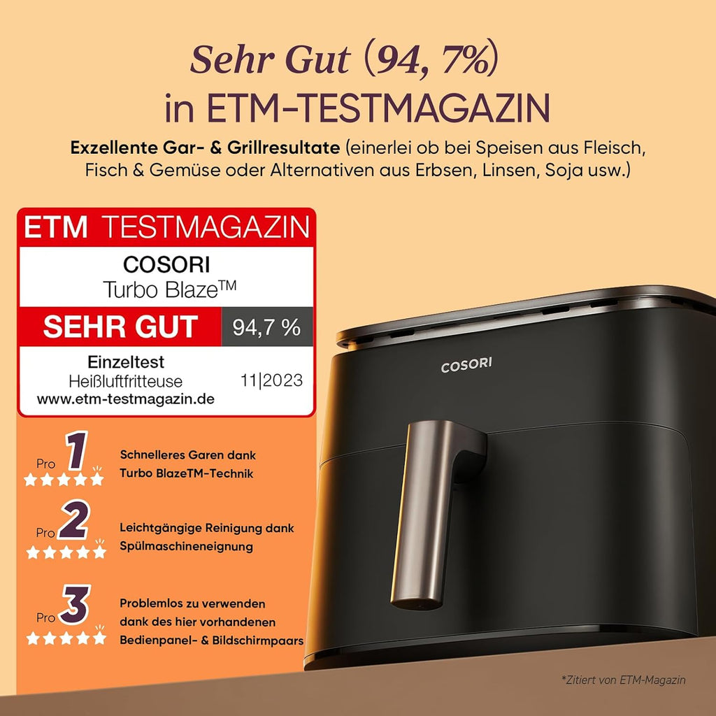 Cosori TurboBlaze CAF-DC601-KEU Heißluftfritteuse 6L – DC-Motor, 5 Lüfterstufen, 30–230°C, Dunkelgrau
