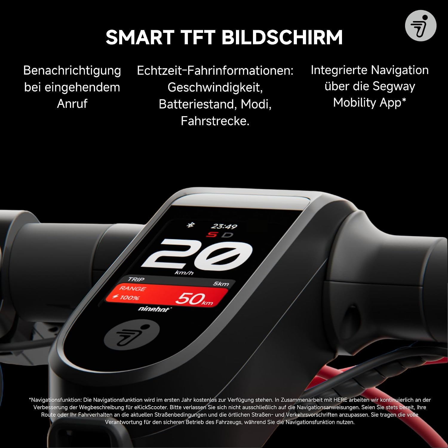 Segway-Ninebot F3 Pro D E-Scooter, bis zu 70 km Reichweite, 10 Zoll selbstabdichtende Luftreifen, Vollfederung, TFT-Display, Apple Find My, faltbar, Schwarz