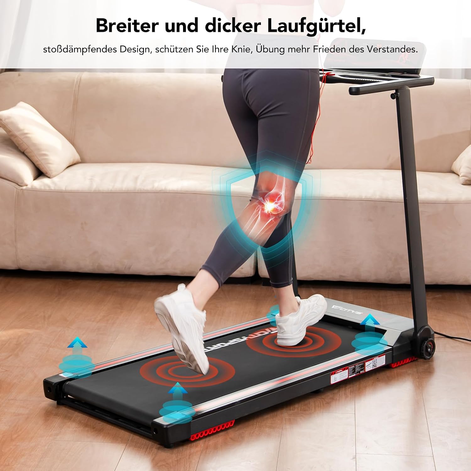 CITYSPORTS CS-WP9 Laufband klappbar 1400W – Bluetooth, 12 km/h, 110kg, LED, 360° Tablet-Halter, Schwarz