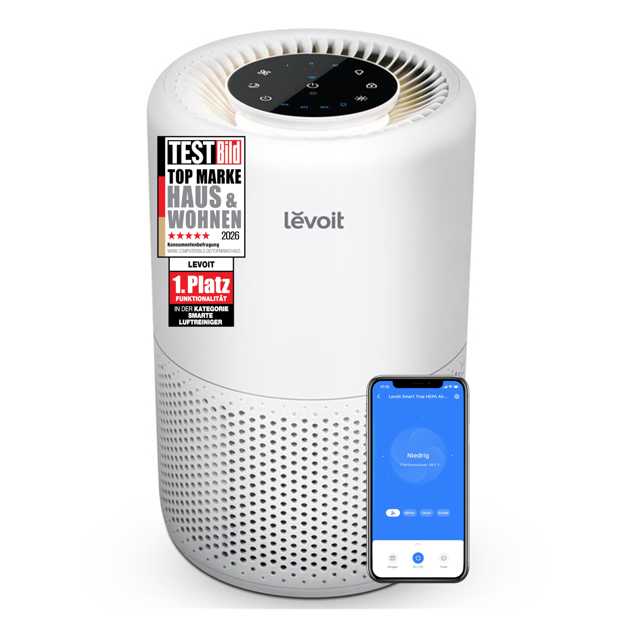 Levoit Vital 200S Smart Luftreiniger 416m³/h – HEPA 99,97%, 87m², Haustiermodus, 24dB, Alexa, Weiß/Schwarz