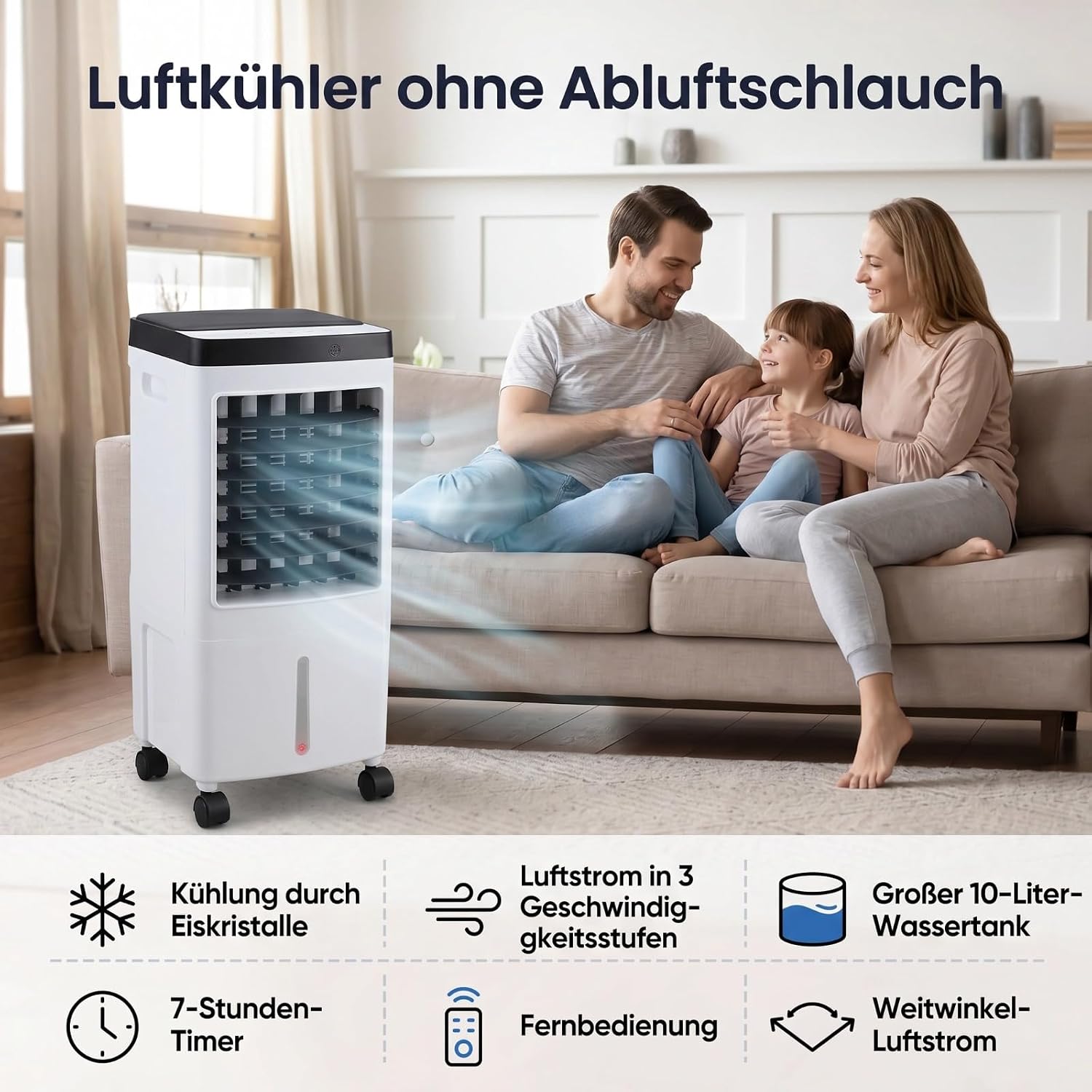 VINGVO x7c29edoga-12 Mobiler Luftkühler 3-in-1 – 6-10L Tank, Eispack, 65W, 30dB, Schwenkfunktion, Timer, Fernbedienung