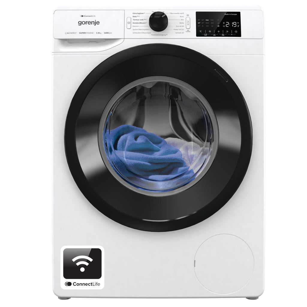 Gorenje WPNEI74A1TS Waschmaschine 7kg – Dampf, ConnectLife App, 1400 U/min, AquaStop, EEK A-10%, Weiß