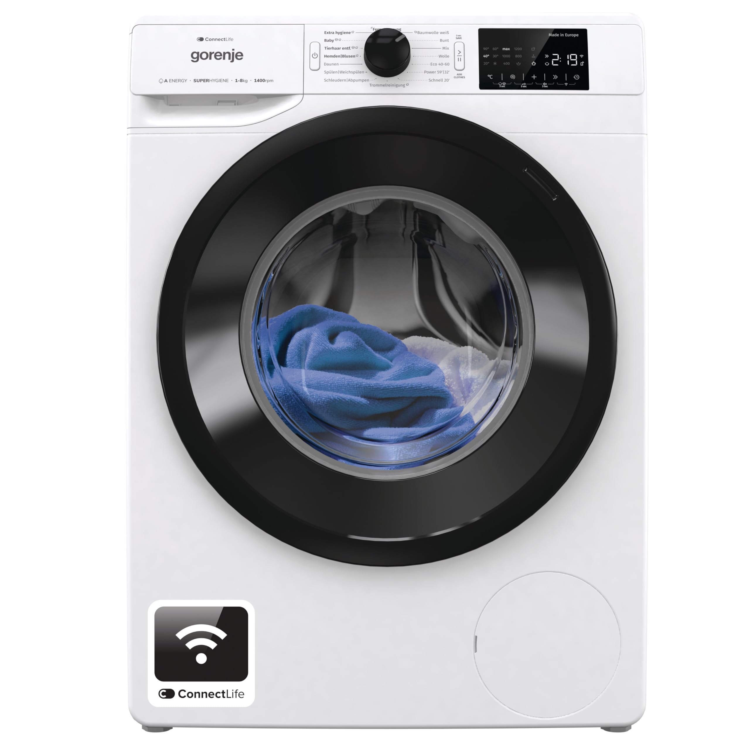 Gorenje WPNEI74A1TS Waschmaschine 7kg – Dampf, ConnectLife App, 1400 U/min, AquaStop, EEK A-10%, Weiß