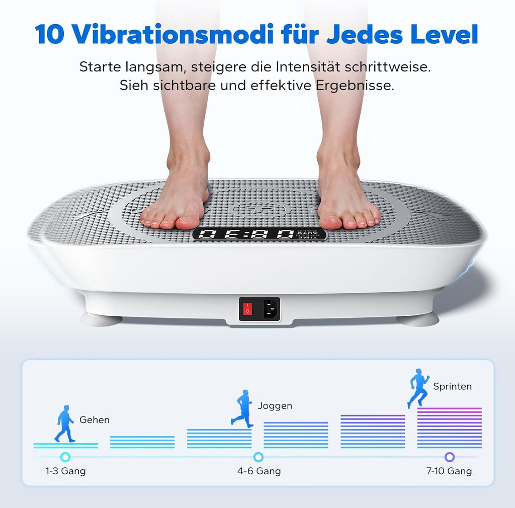 MERACH MR-2398 Slim Vibrationsplatte – 10 Stufen, <40 dB, 136kg, LED-Display, Fernbedienung, Grau