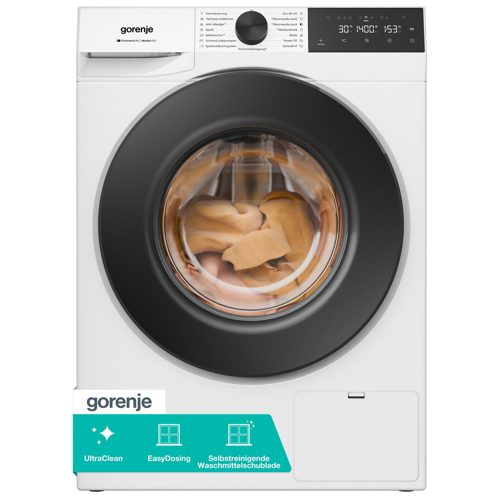 Gorenje WPNEI74A1TS Waschmaschine 7kg – Dampf, ConnectLife App, 1400 U/min, AquaStop, EEK A-10%, Weiß