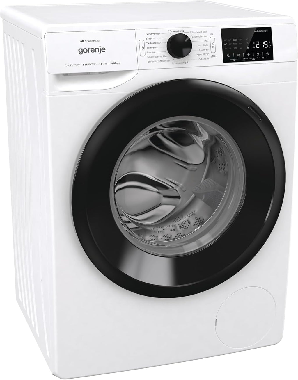 Gorenje WPNEI74A1TS Waschmaschine 7kg – Dampf, ConnectLife App, 1400 U/min, AquaStop, EEK A-10%, Weiß