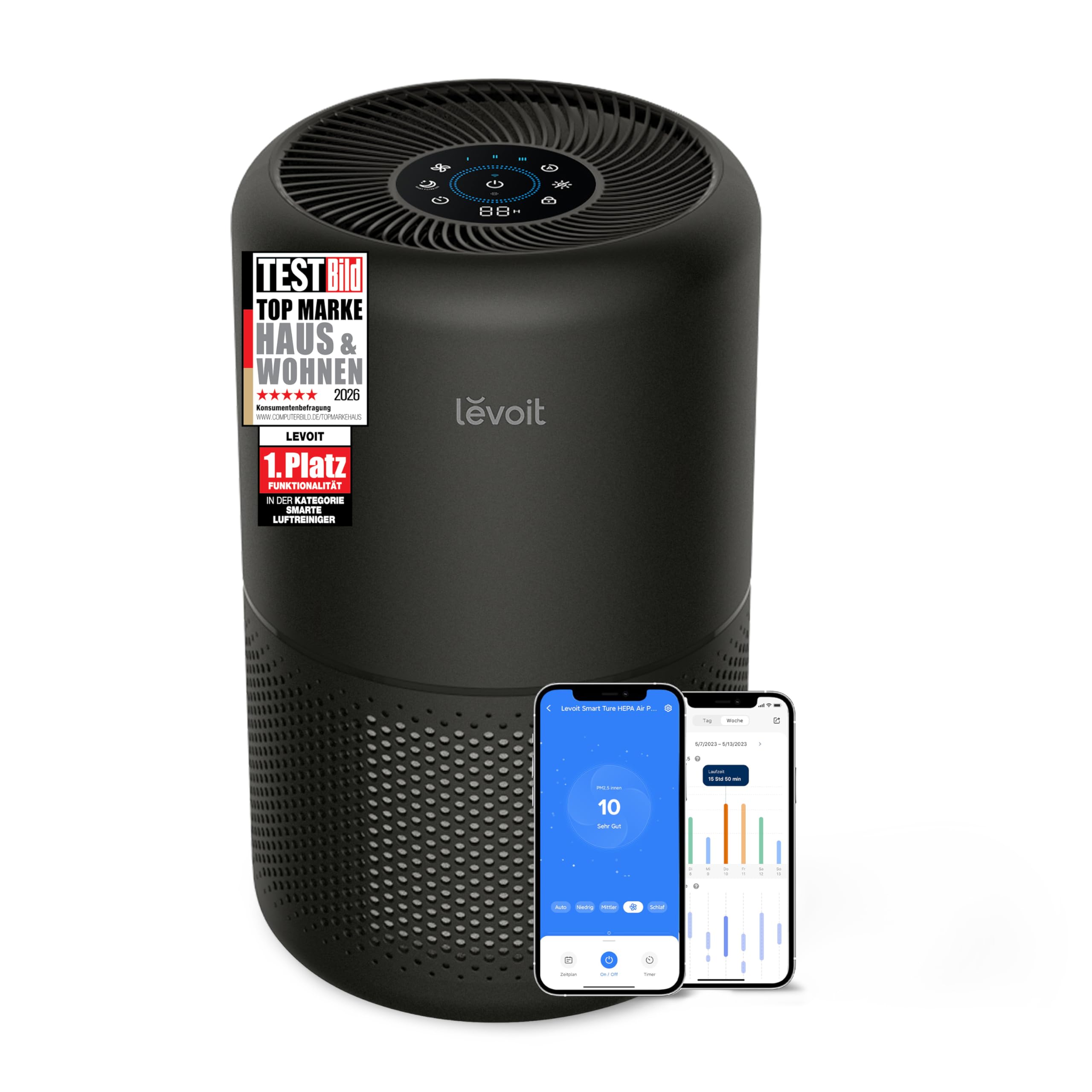 Levoit Vital 200S Smart Luftreiniger 416m³/h – HEPA 99,97%, 87m², Haustiermodus, 24dB, Alexa, Weiß/Schwarz