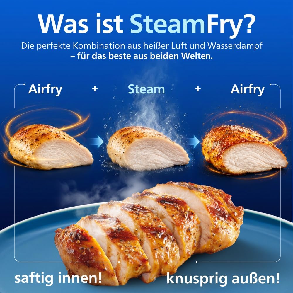 Philips NA550/00 5000 Series Steam & AirFry Heißluftfritteuse 9L – RapidAir Plus, 2x Korb, 2750W