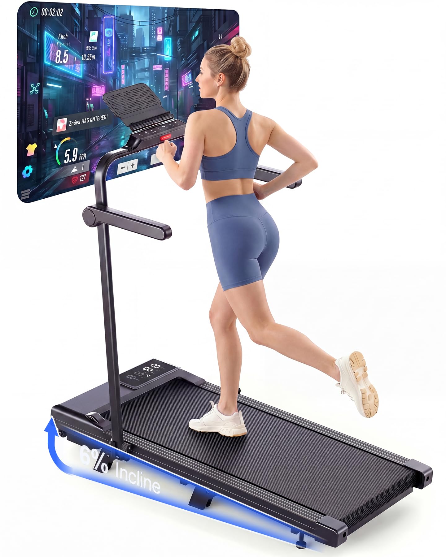 Superun WP06 Laufband 6% Neigung – 16,8 km/h, 136kg, 2,5 PS, KI-Training, App, 40x90cm, Schwarz