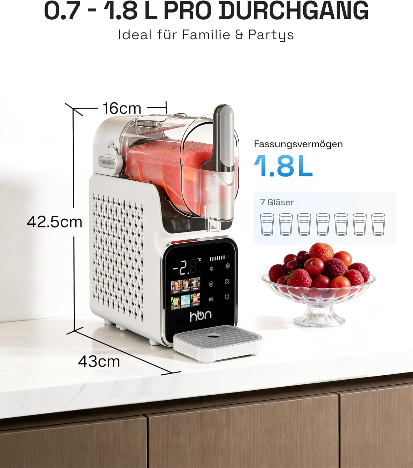 HBN CP-GBS-800 Slush-Maschine 1,9 L – 6 Programme, Selbstreinigung, 220 W, Kompakt