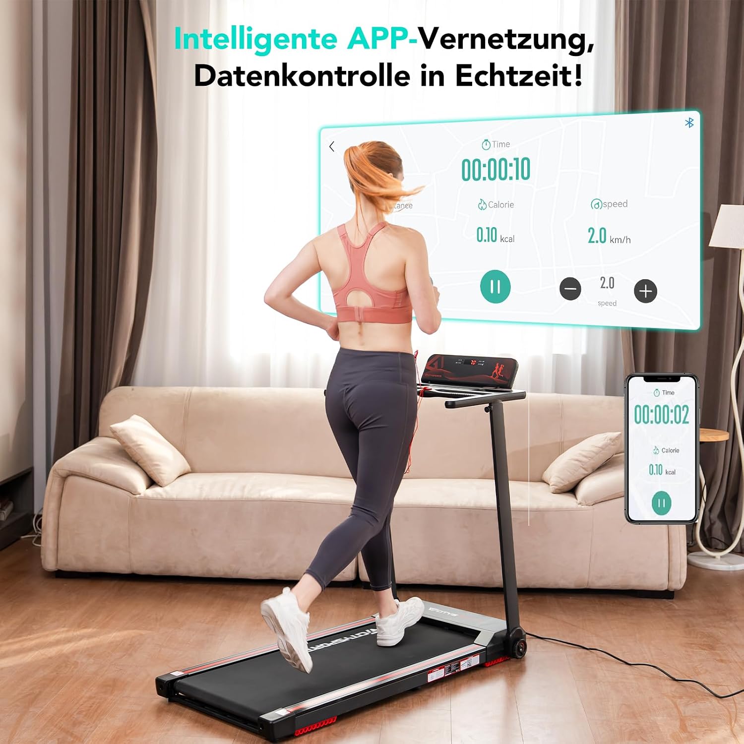 CITYSPORTS CS-WP9 Laufband klappbar 1400W – Bluetooth, 12 km/h, 110kg, LED, 360° Tablet-Halter, Schwarz