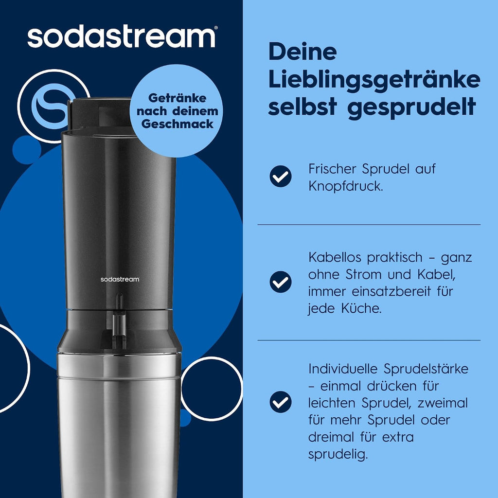 SodaStream Crystal 3.0 Wassersprudler – Quick Connect CO2, 2x Glaskaraffe 0,7L, Titan/Schwarz