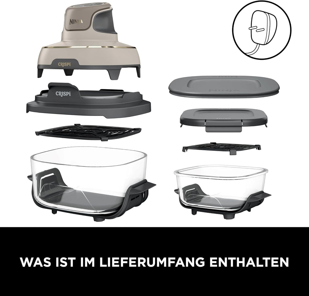 Ninja FN101EU CRISPi Heißluftfritteuse 3,8L – 4 Funktionen, PFAS-frei, Glasbehälter, 1700W, Stone Gold